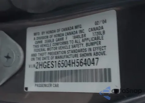 2004 Honda Civic Lx from USA, damaged, VIN 2HGES16504H564047